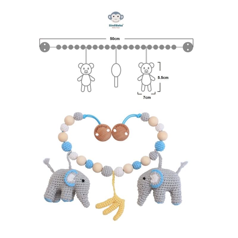 12325-Gehaekelte-Kinderwagenkette-Elefant-JUMBO-in-Blau-Abmessungen Gehäkelte Kinderwagenkette Elefant JUMBO in Blau - Abmessungen