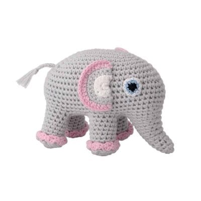 Gehäkeltes Elefanten-Kuscheltier mit Rassel (rosa)