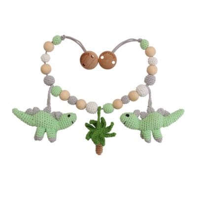 Gehäkelte Kinderwagenkette Dinosaurier DINO in Mint