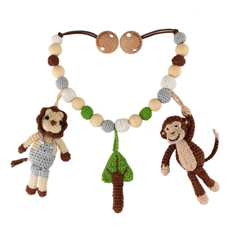 Gehäkelte Kinderwagenkette Safari 2 - Affe+Löwe