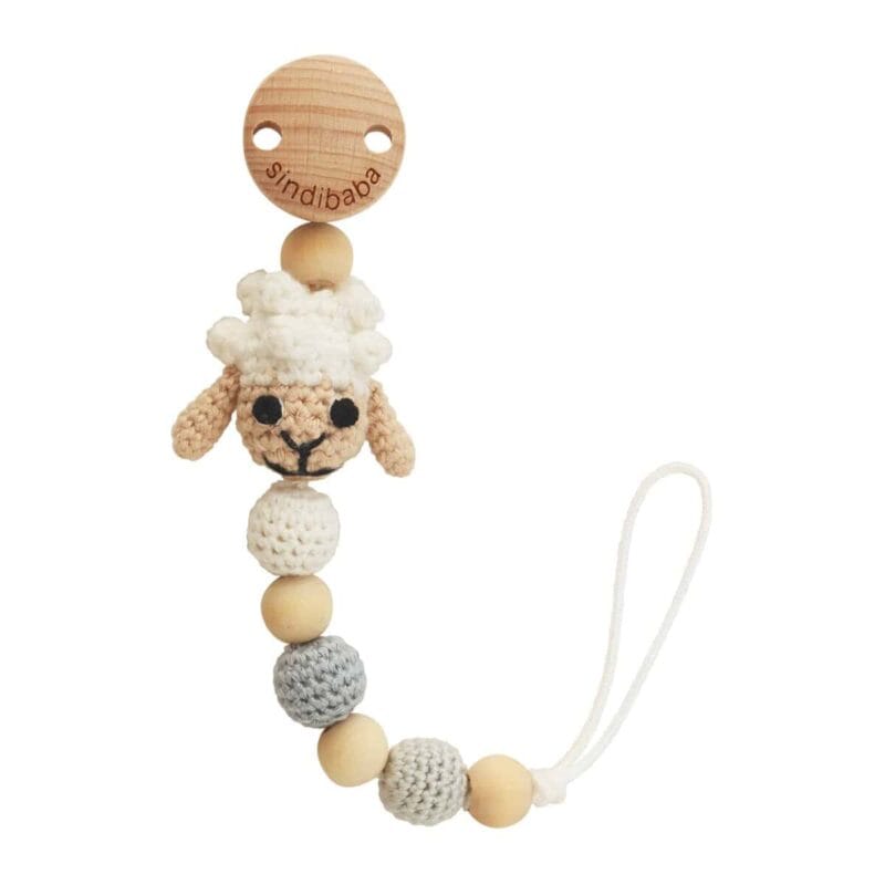 Gehäkelte Schnullerkette mit Namen - Schaf DOLLY - Vorderseite