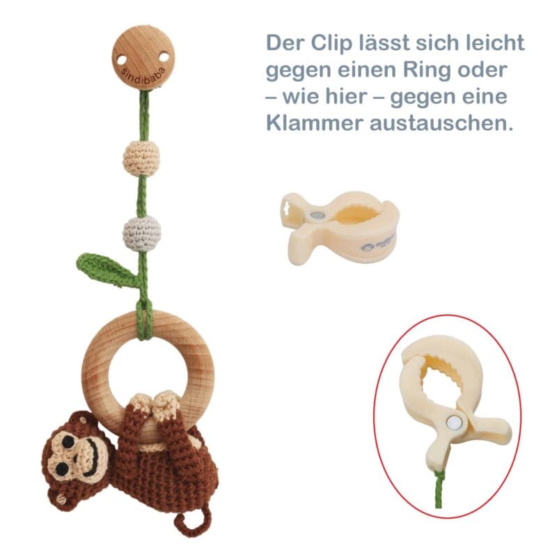 12523-Gehaekelter-Spielbogenanhaenger-Affe-CHARLIE-Bio-3-in-1-Clip-mit-Klammer-ersetzen Gehäkelter Spielbogenanhänger Affe CHARLIE Bio 3-in-1 - Clip mit Klammer ersetzen