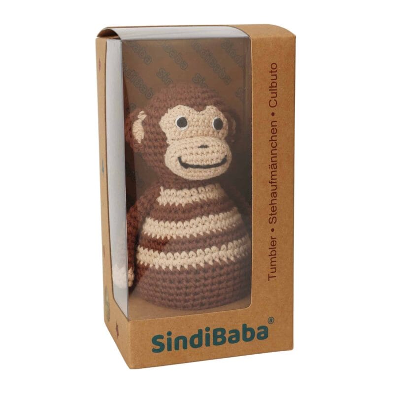 12526-Gehaekeltes-Stehaufmaennchen-Affe-CHARLIE-in-Braun-in-Geschenkverpackung Gehäkeltes Stehaufmännchen Affe CHARLIE in Braun - in Geschenkverpackung