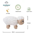 Gehäkeltes Kuscheltier Schaf DOLLY aus Bio-Baumwolle mit Maßangaben und Produkt-Icons