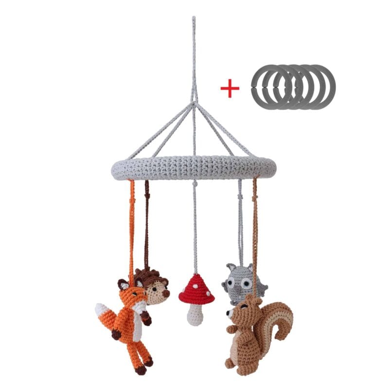 12542-Gehaekeltes-Baby-Mobile-WALDTIERE-2-Fuchs-Eule-Igel-Eichhoernchen Gehäkeltes Baby-Mobile WALDTIERE 2 - Fuchs, Eule, Igel, Eichhörnchen