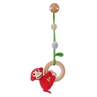 3in1 Hängespielzeug & Babyrassel Affe CHARLIE rot