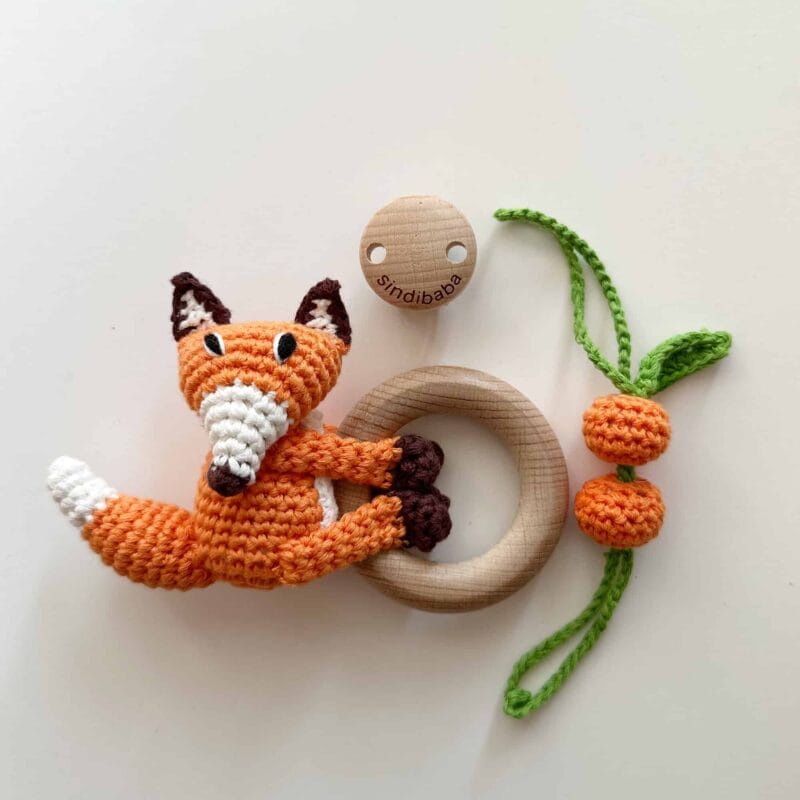 12545-3in1-Haengespielzeug-Babyrassel-Fuchs-FRED-Bio-Einzelteile 3in1 Hängespielzeug & Babyrassel Fuchs FRED (Bio) - Einzelteile