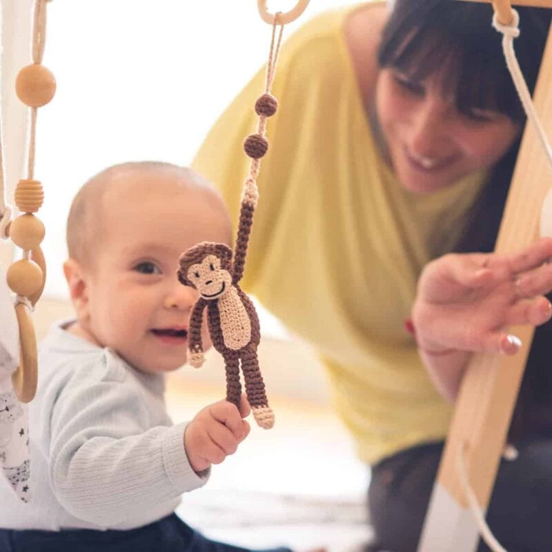 12551-2in1-Spielbogenanhanger-Affe-CHARLIE-Bio-mit-Baby-beim-Spielen 12551 - 2in1 Spielbogenanhänger Affe CHARLIE Bio - mit Baby beim Spielen