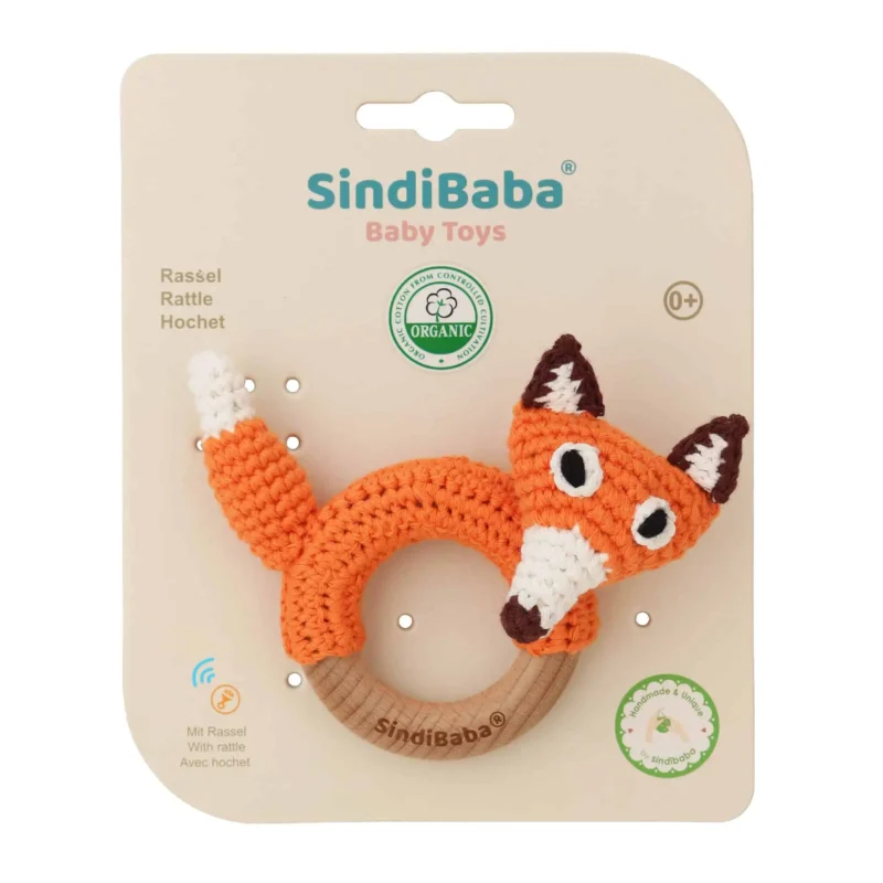 Ringrassel Fuchs FRED – Verpackung Vorderseite Ringrassel Fuchs FRED in transparenter Verpackung, Vorderansicht im Verkaufszustand
