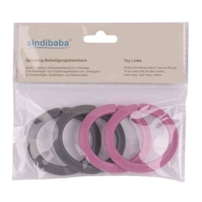 Babyspielzeug Befestigungsringe in Blau & Grau - in Verpackung