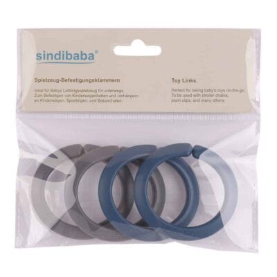 Babyspielzeug Befestigungsringe in Blau & Grau - in Verpackung