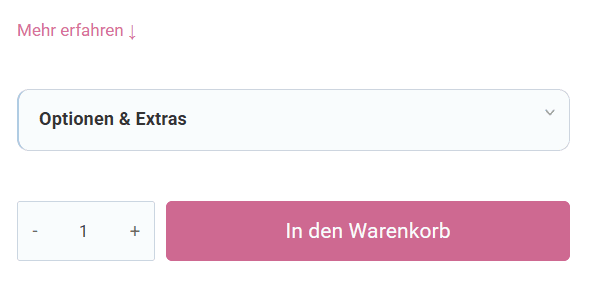 SindiBaba Produktseite mit geschlossener Optionen-Box über dem In den Warenkorb Button